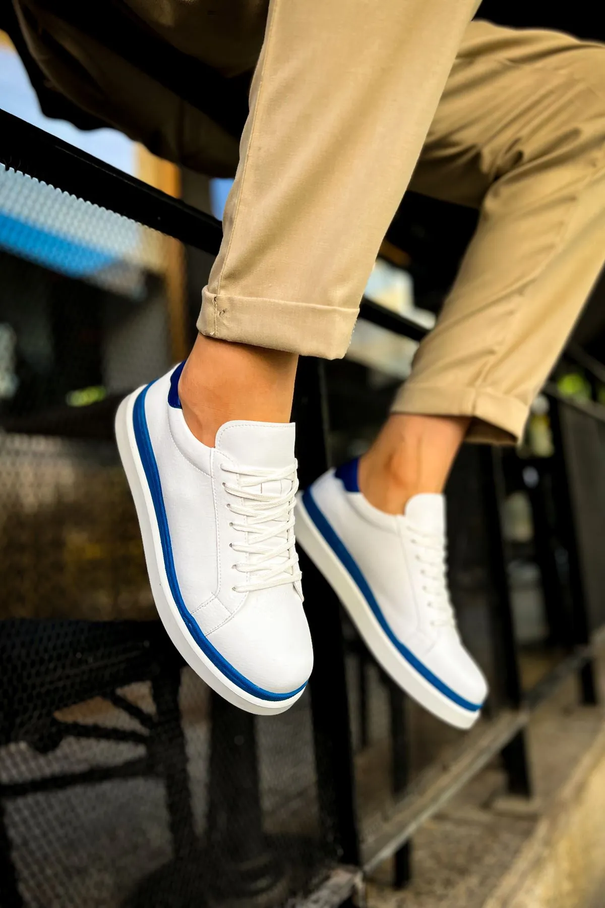 CH979 Santoni GBT Sport Men's Sneakers Shoes WHITE/BLUE
