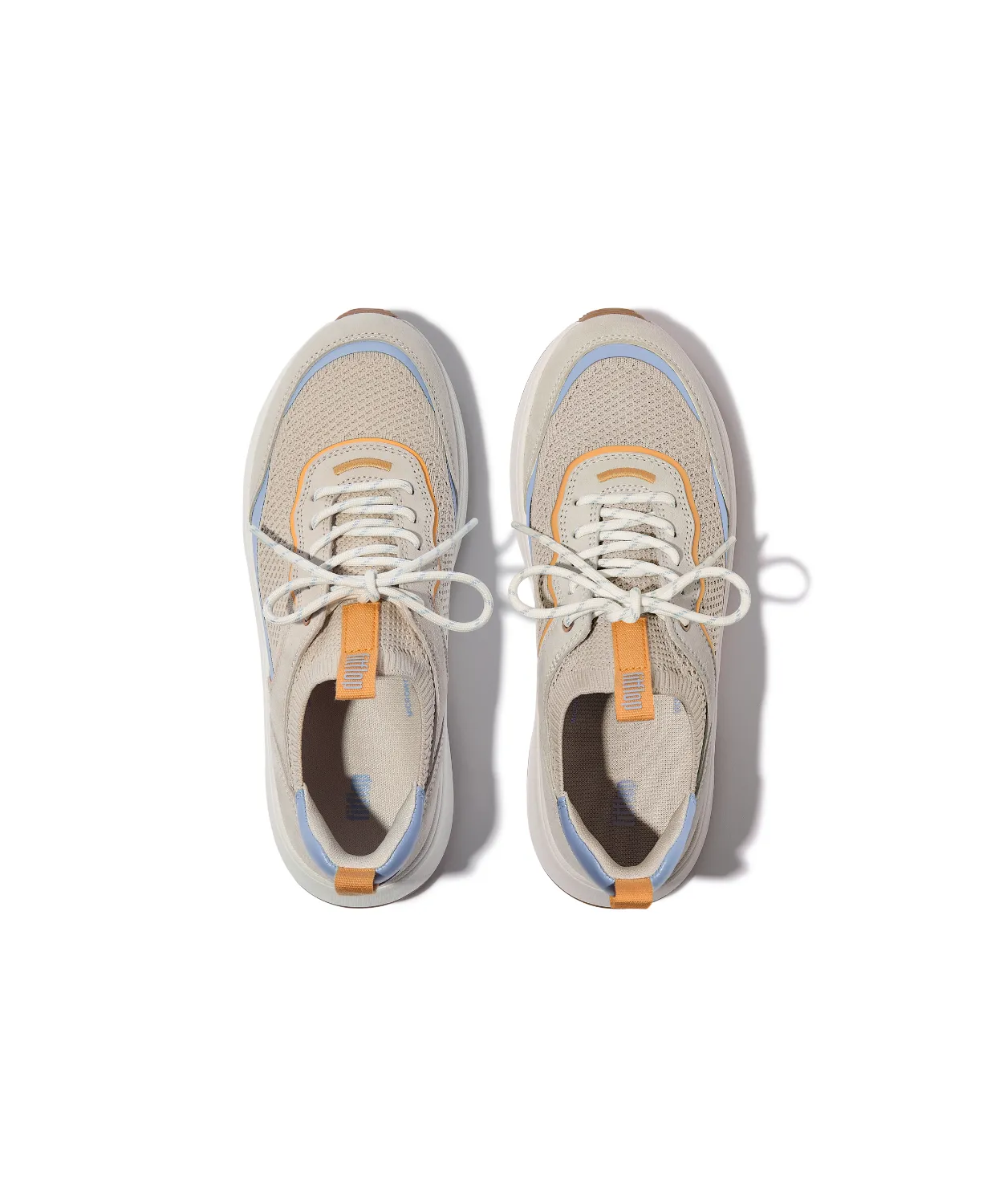FitFlop F-Mode Suede Knit Flatform Slip On Laced Sneaker Paris Beige Blue