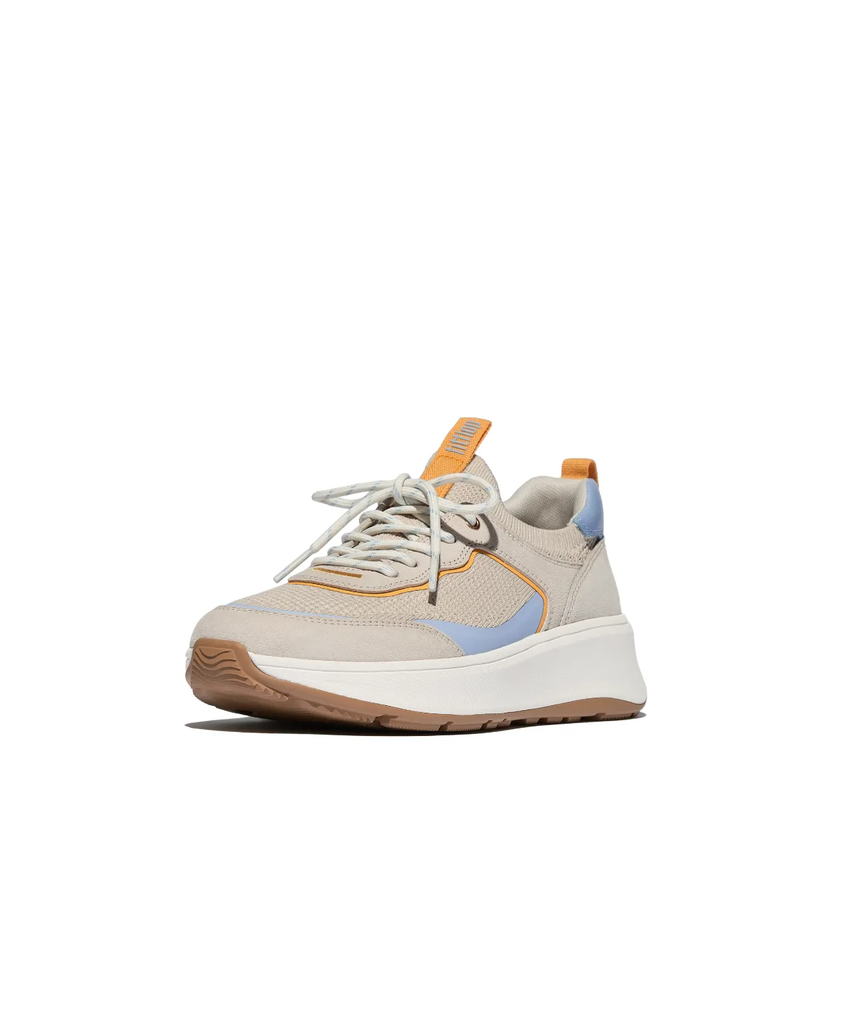 FitFlop F-Mode Suede Knit Flatform Slip On Laced Sneaker Paris Beige Blue