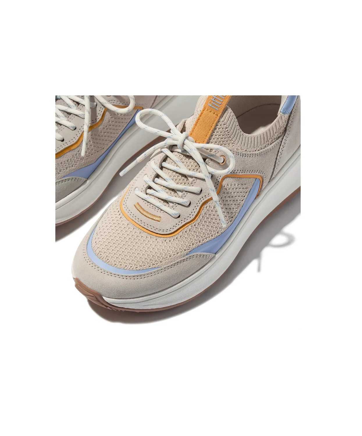 FitFlop F-Mode Suede Knit Flatform Slip On Laced Sneaker Paris Beige Blue