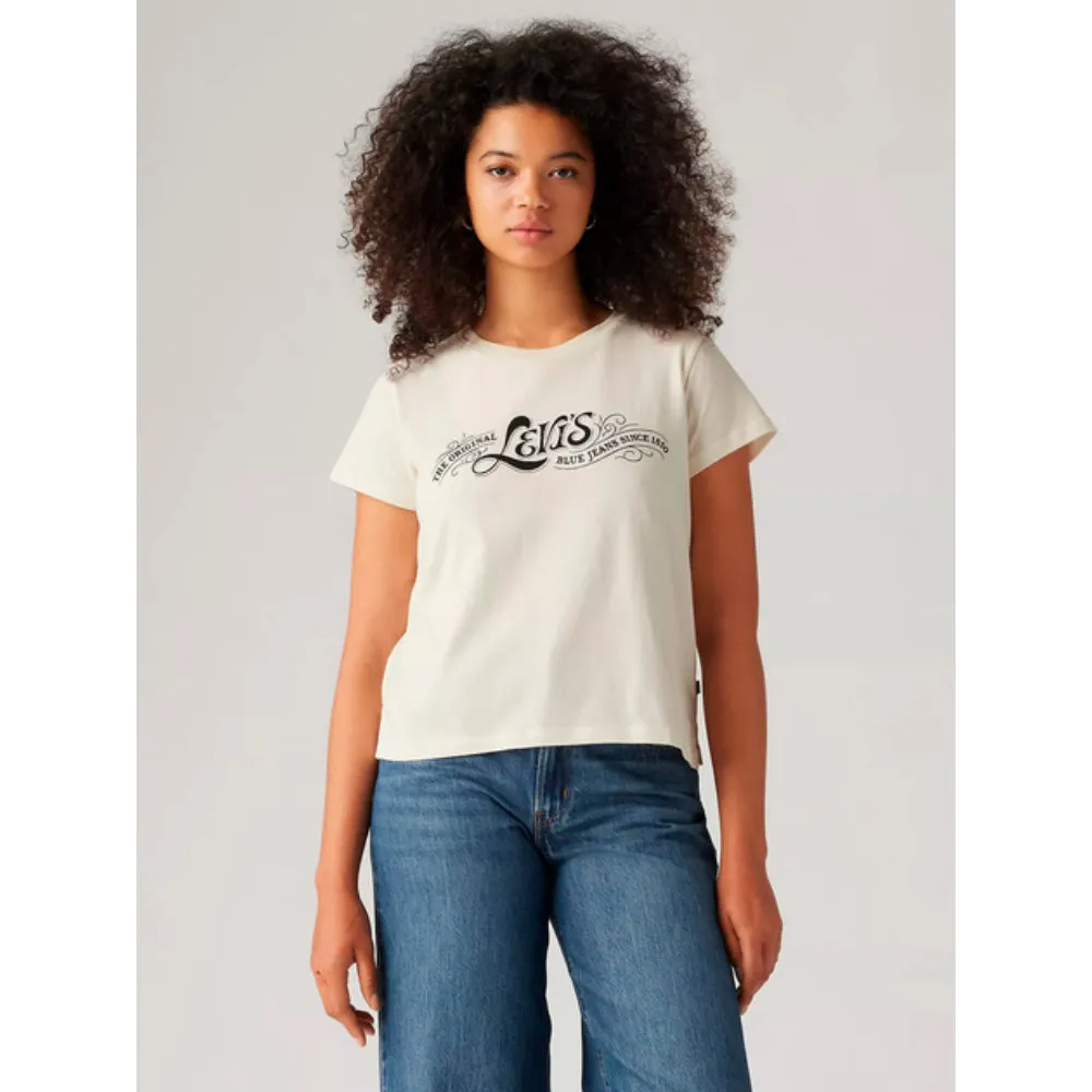 Levi's Women's Cotton Boxy T-Shirt Levi's Country Script Egret In Cream