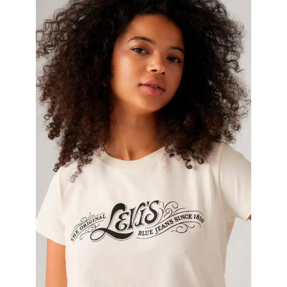 Levi's Women's Cotton Boxy T-Shirt Levi's Country Script Egret In Cream