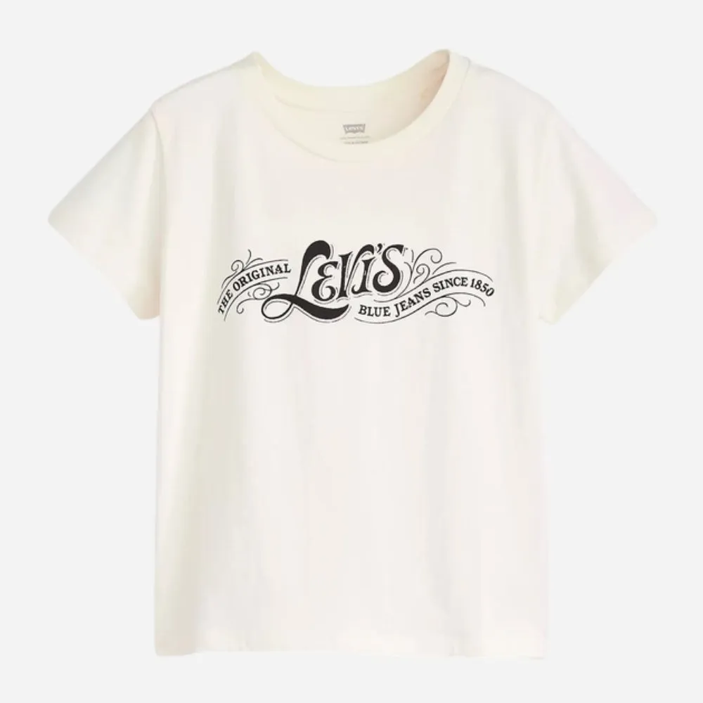 Levi's Women's Cotton Boxy T-Shirt Levi's Country Script Egret In Cream
