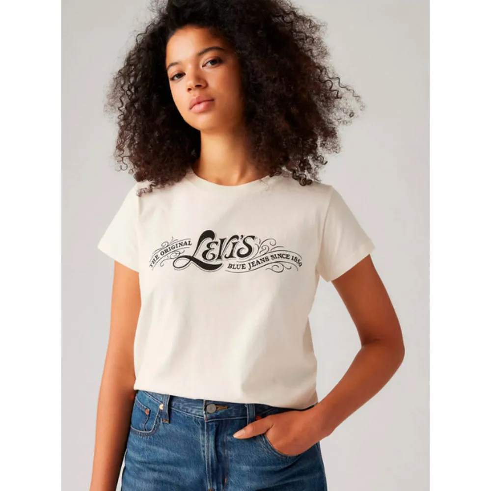 Levi's Women's Cotton Boxy T-Shirt Levi's Country Script Egret In Cream