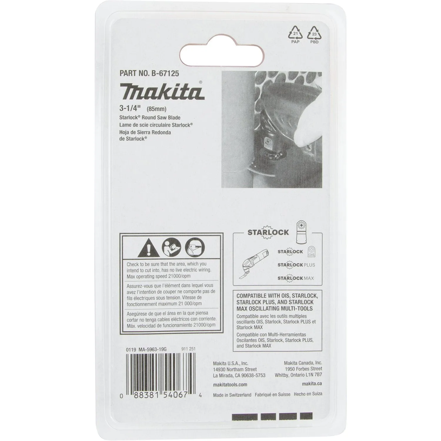 Makita (B-67125) Starlock® Oscillating Multi-Tool 3-1/4" Bi-Metal Round Segmented Saw Blade with Titanium Tooth Coating