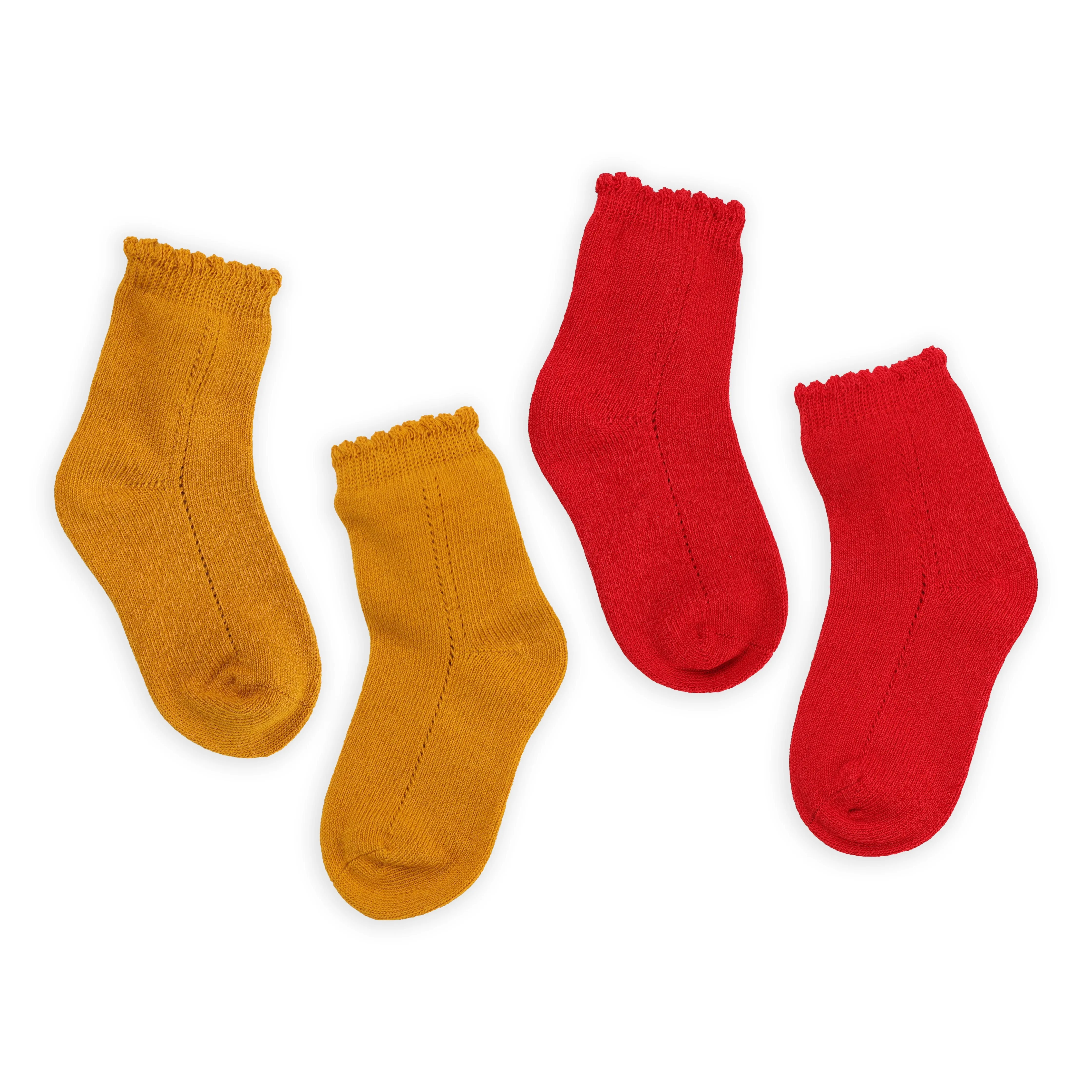 Red & Yellow Pom Pom Socks Pack Of 2