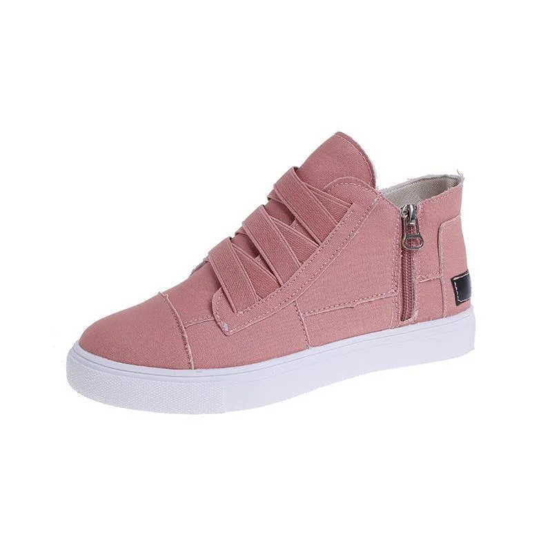 Women’s Canvas Flat Sneakers - Side Zipper Walking Shoes